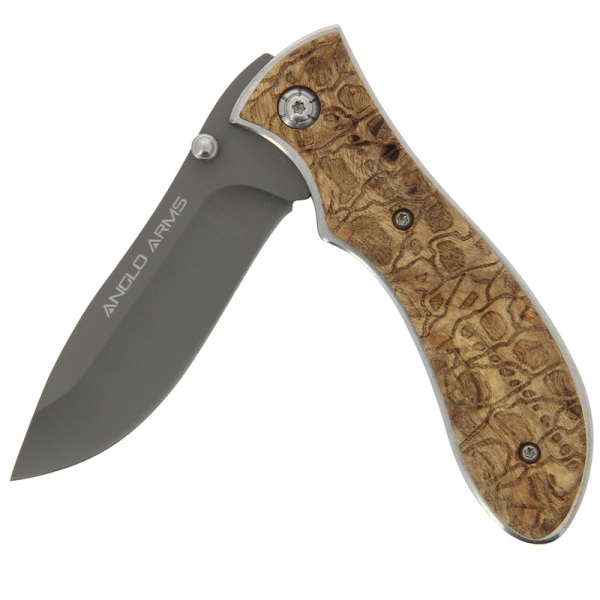 Anglo Arms Lock Knife With Burlwood Carved Handle (998)