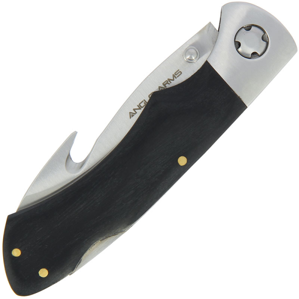 Anglo Arms lock Knife with dark wood handle and gut hook on knife (341)
